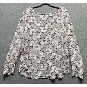 LOFT  Woman’s Long Sleeve White Multicolor Blouse Size Large